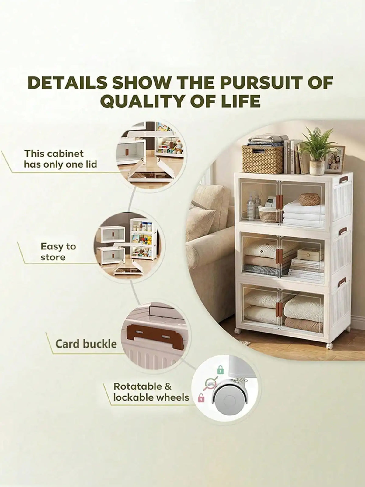Modern Stackable Plastic Foldable Storage Cabinet With Clear Doors