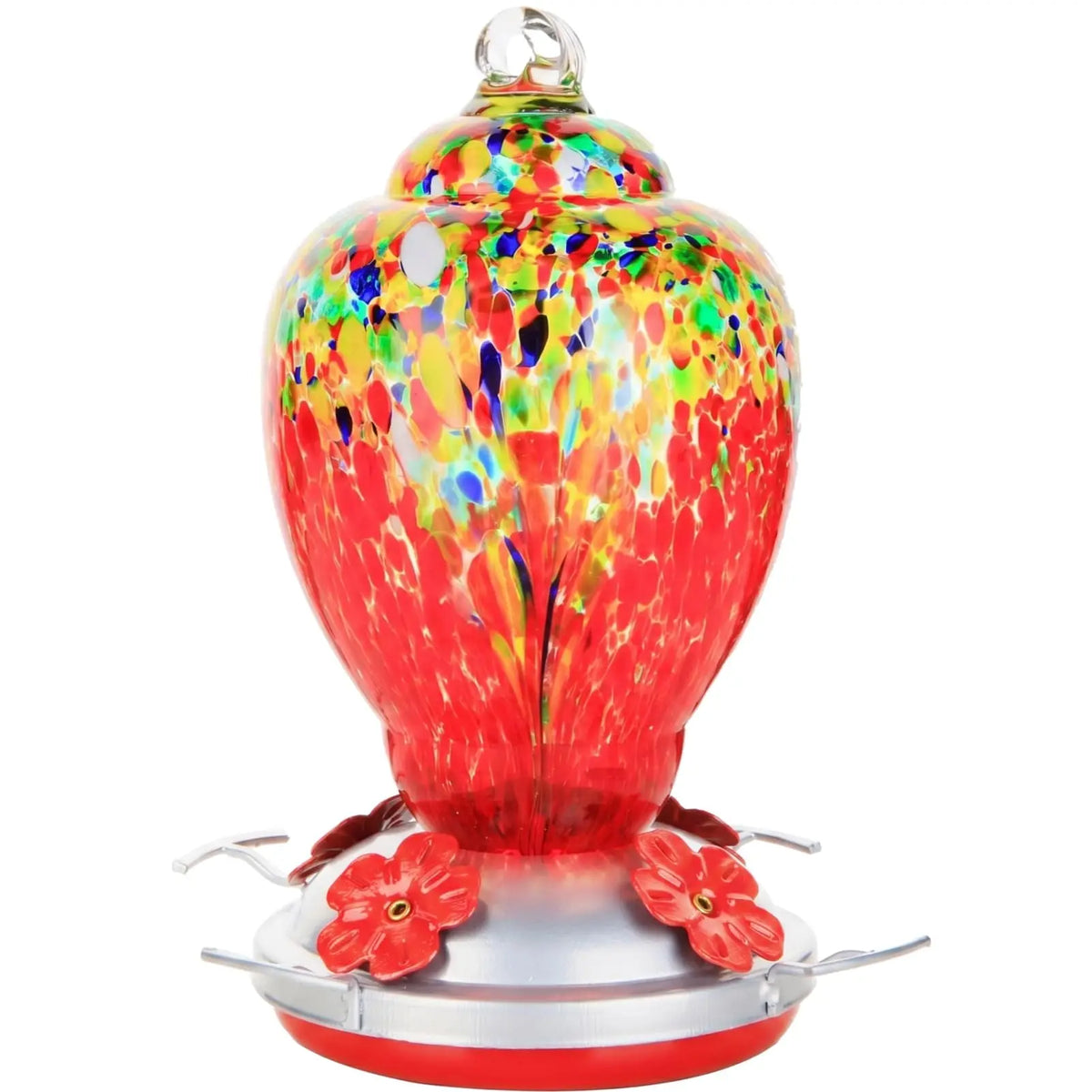 Hand Blown Glass Hummingbird Feeder With Ant Moat And Cleaning Brush