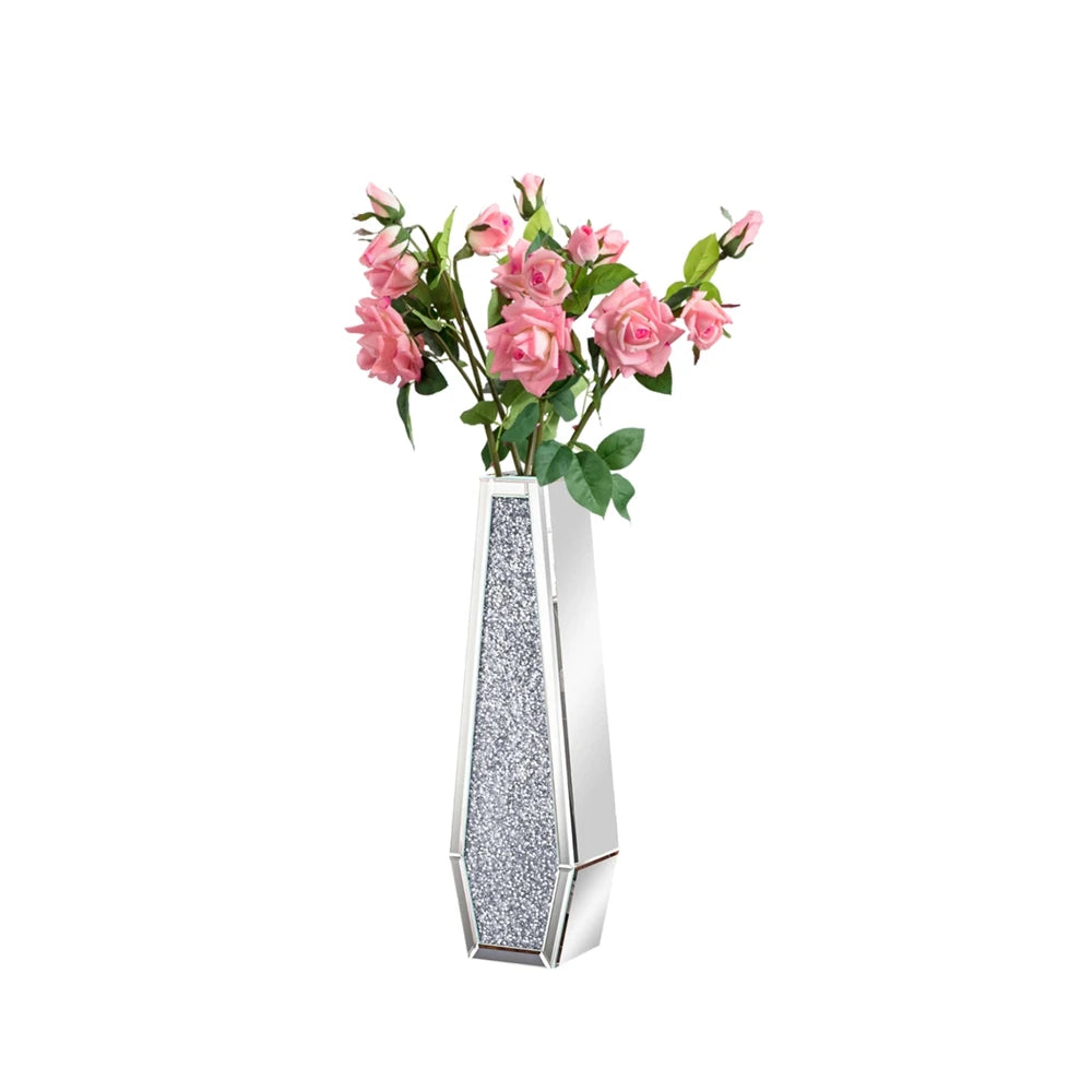 Mirrored Floor Flower Vase With Crushed Diamond Glass Finish
