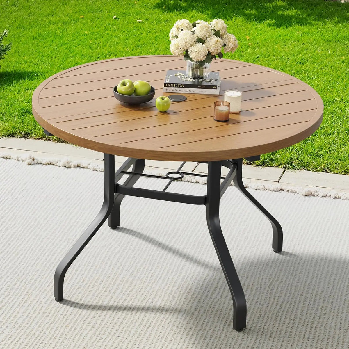 FARINI Outdoor Iron Round Patio Dining Table With Umbrella Hole
