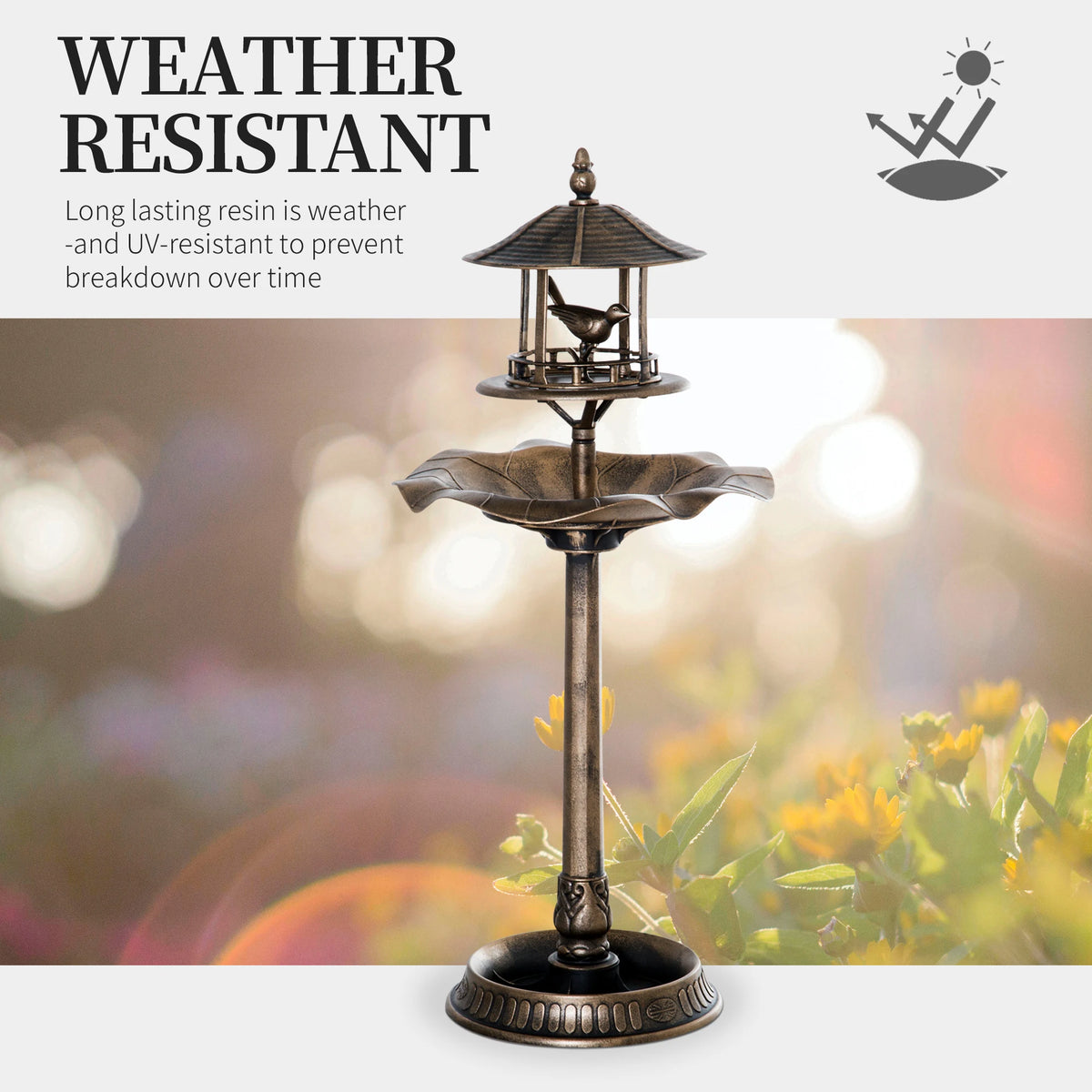 Outsunny 3 In 1 Outdoor Pedestal Bird Bath Garden Planter