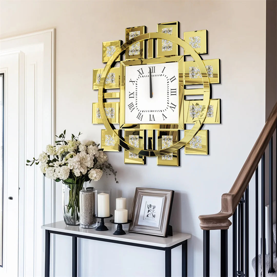 Decorative Wall Clock With Crushed Diamond Crystal Inlay Battery Operated