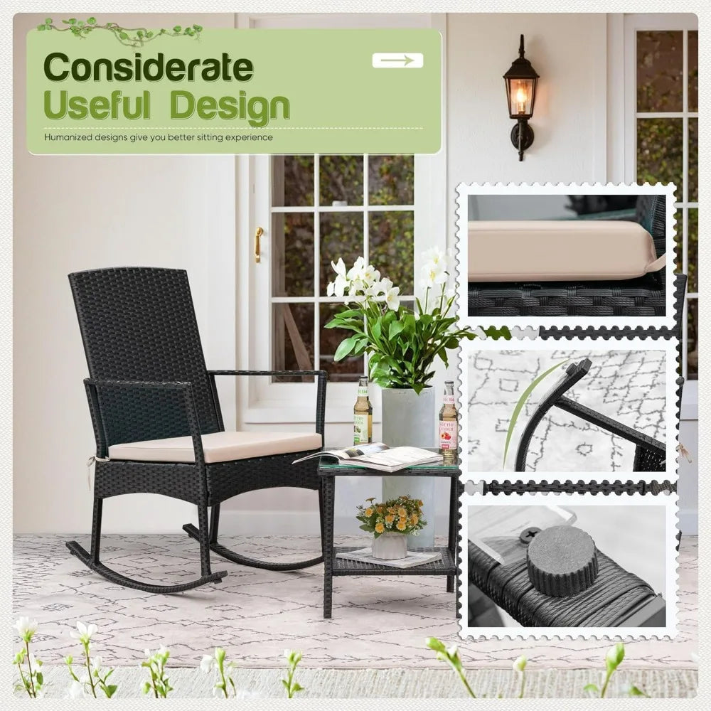 Flamaker Outdoor Rocking Chair Rattan Patio Set for Garden