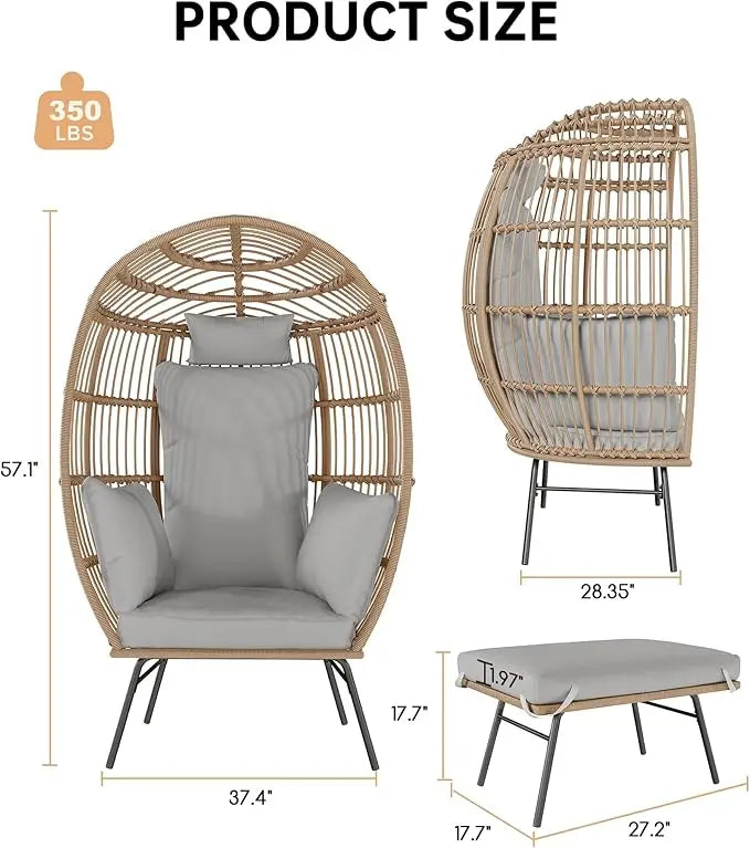 HiMiss Wicker Egg Chair With Ottoman For Outdoor Patio