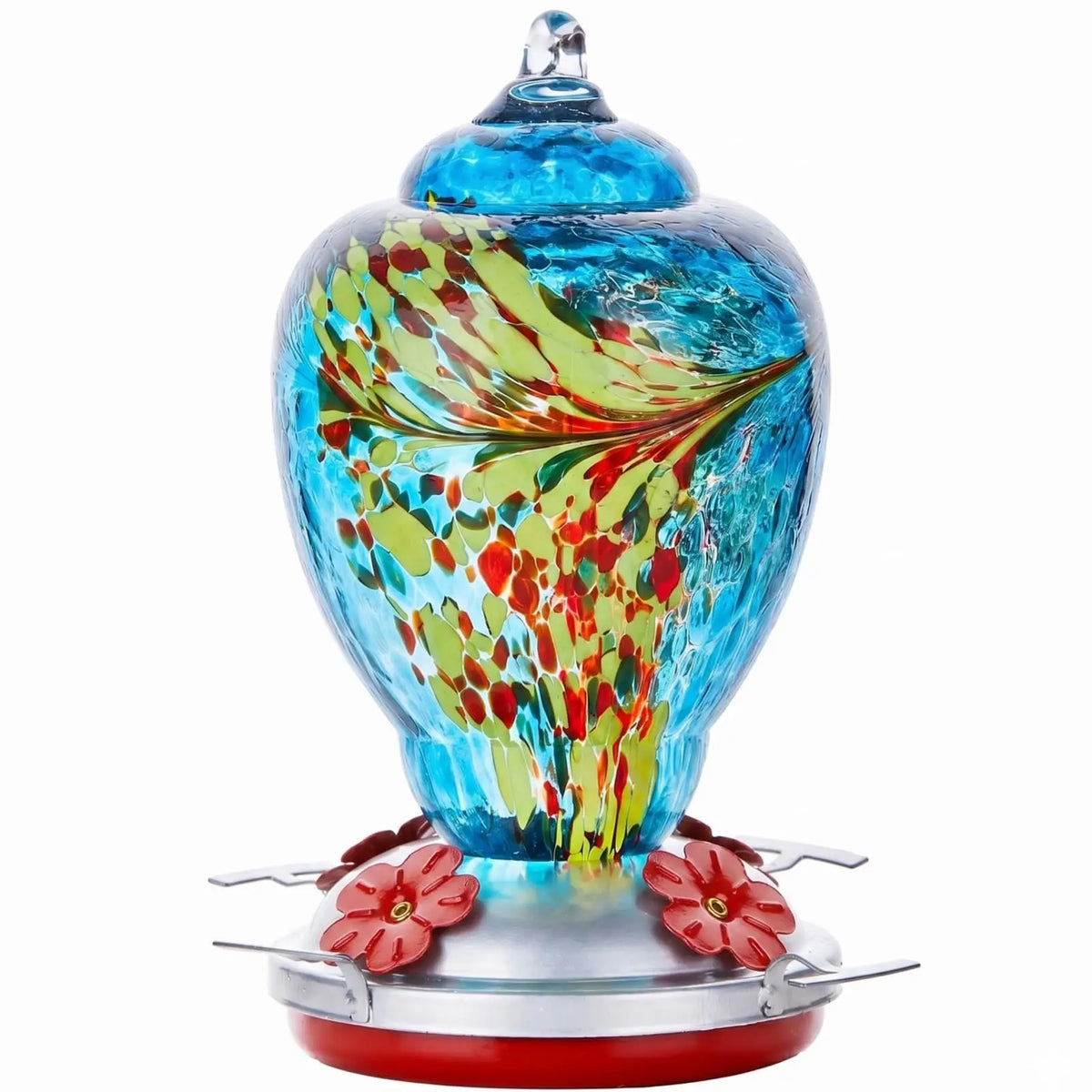Hand Blown Glass Hummingbird Feeder With Ant Moat And Cleaning Brush
