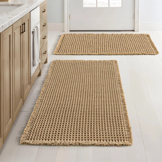 Waffle Bath Rugs Set Of 2 Non Slip Washable Mats For Bathroom