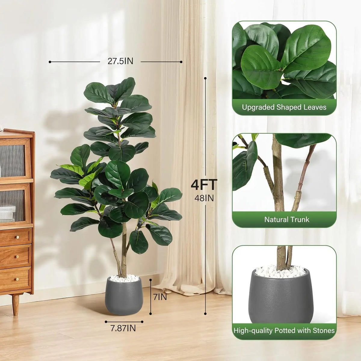 HiMISS Fiddle Leaf Fig Tree Artificial In Planter Home Decor