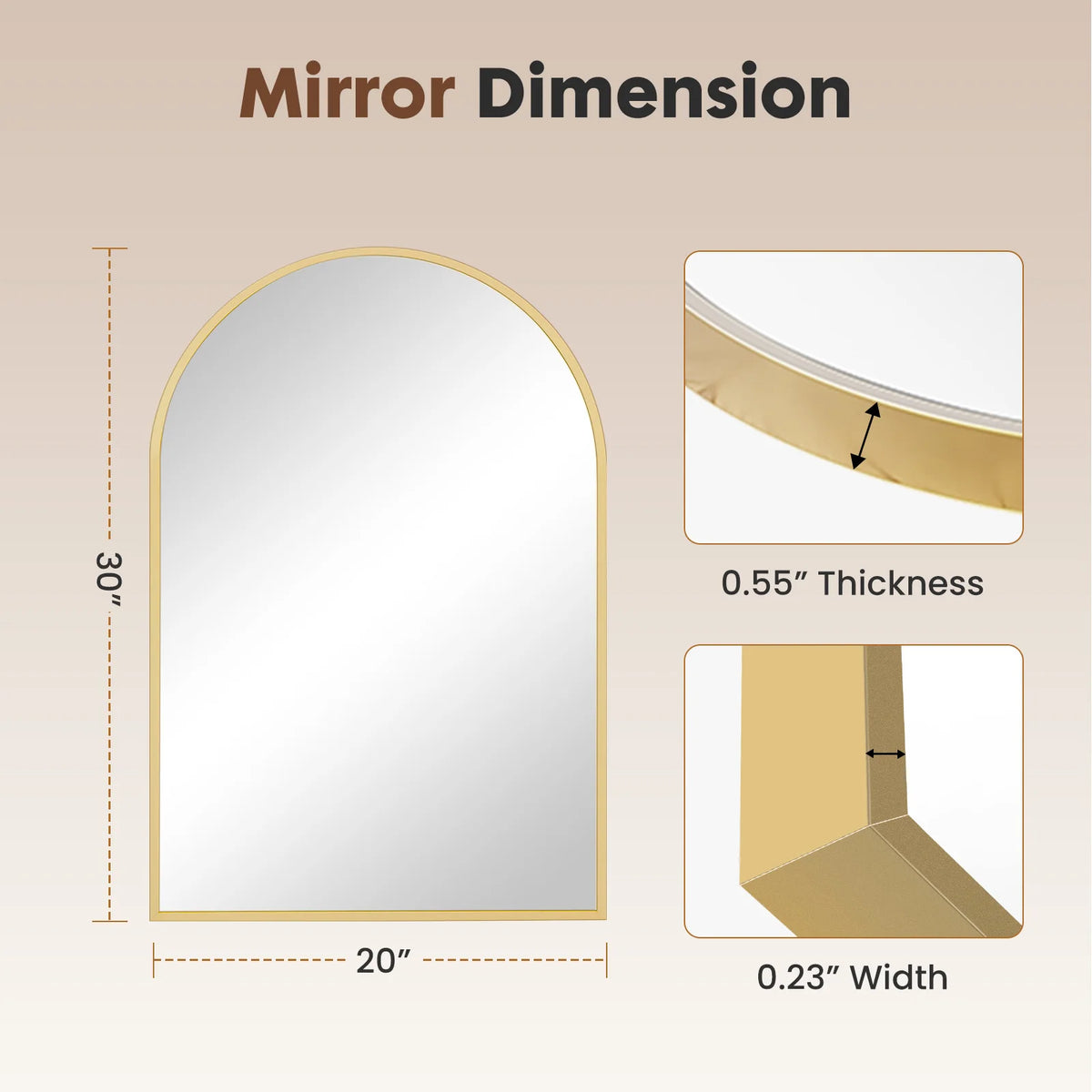 JHK Arched Metal Framed Wall Mirror For Bathroom And Hallway