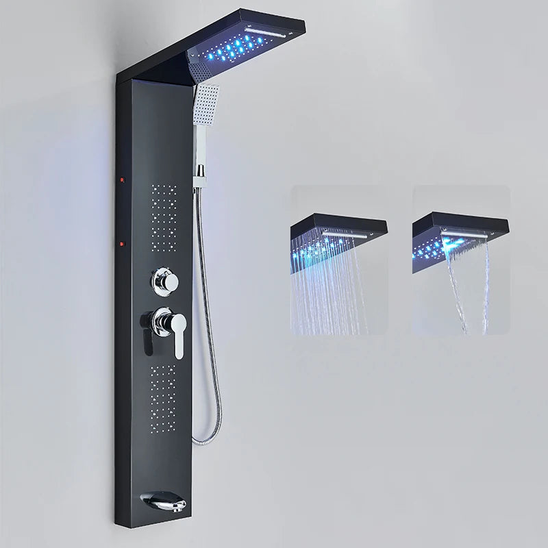 Led Shower Panel With Rainfall Column Faucet Hot And Cold Water