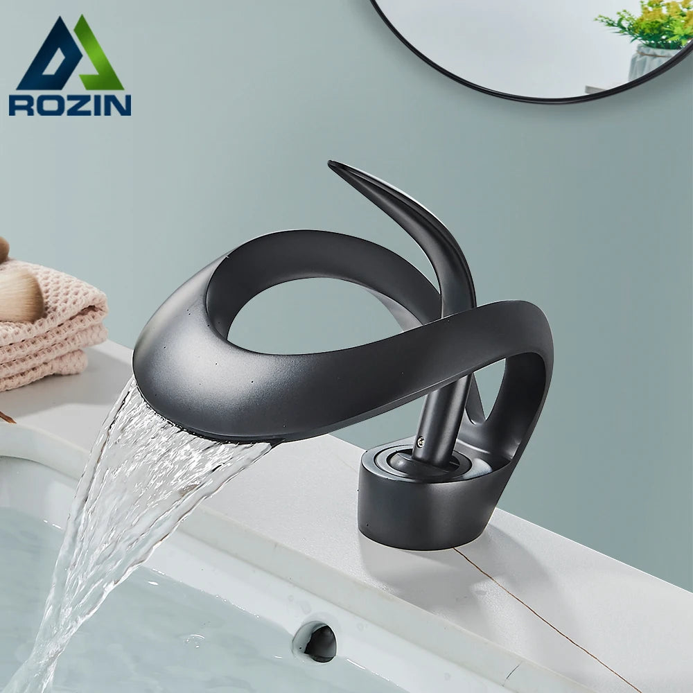 Rozin Luxury Basin Faucet Waterfall Deck Mount Hot Cold Mixer