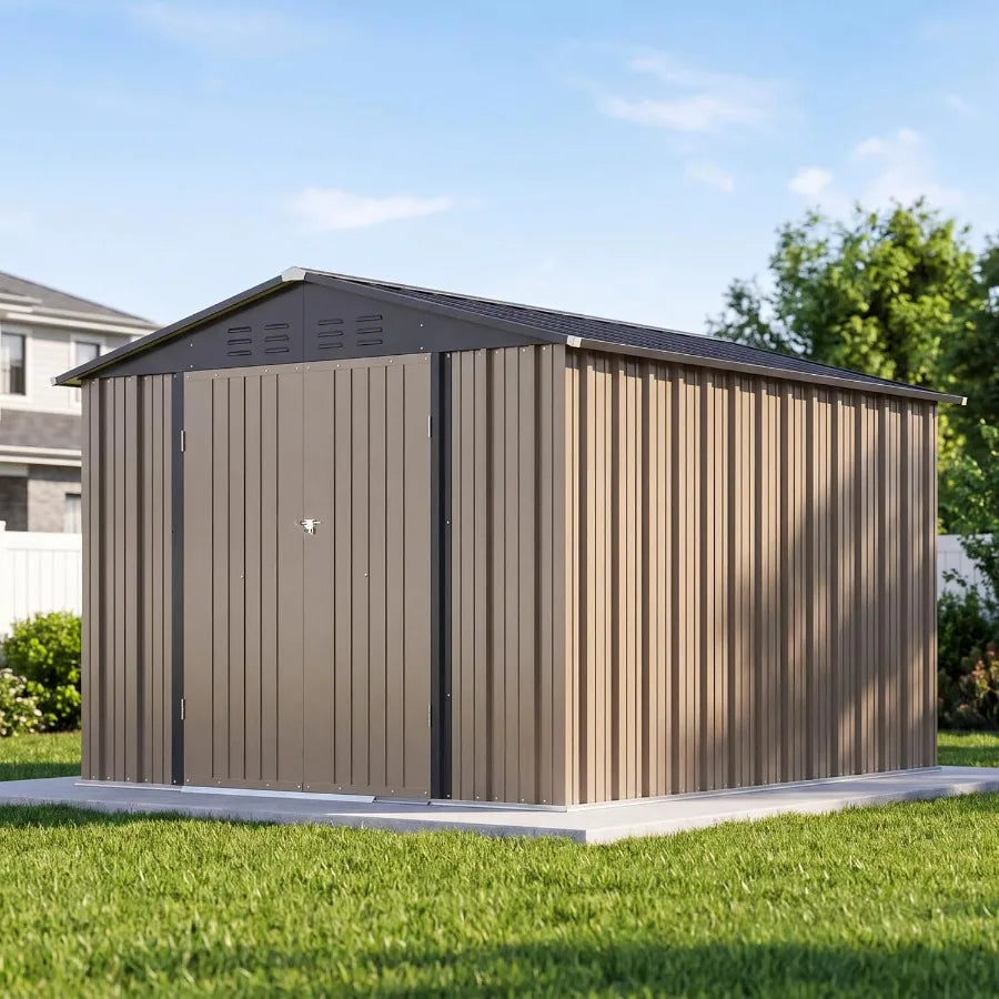 Devoko Metal Outdoor Storage Shed With Lockable Sloping Roof