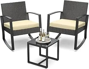 Outdoor Rattan Patio Bistro Furniture Set With Coffee Table