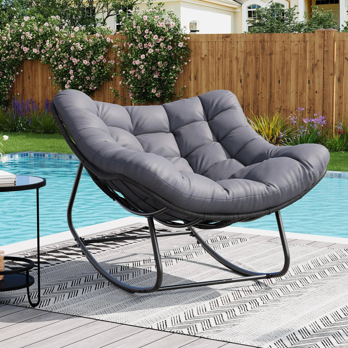 Studyset Outdoor Rocking Chair Metal Rattan Frame For Home Patios