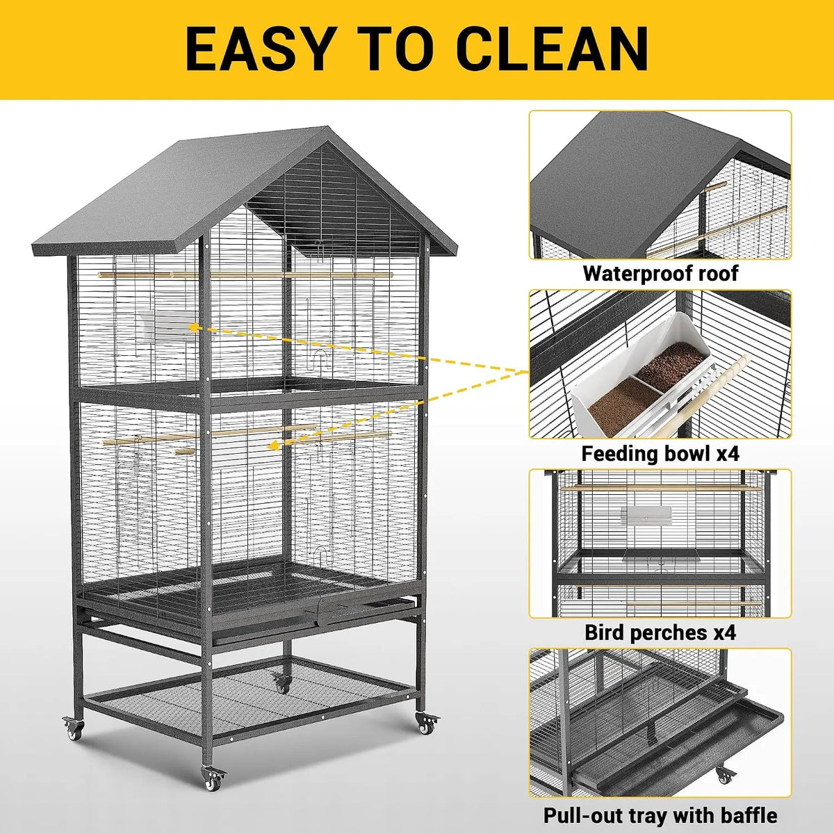 Wrought Iron Bird Cage With Rolling Stand And Perches