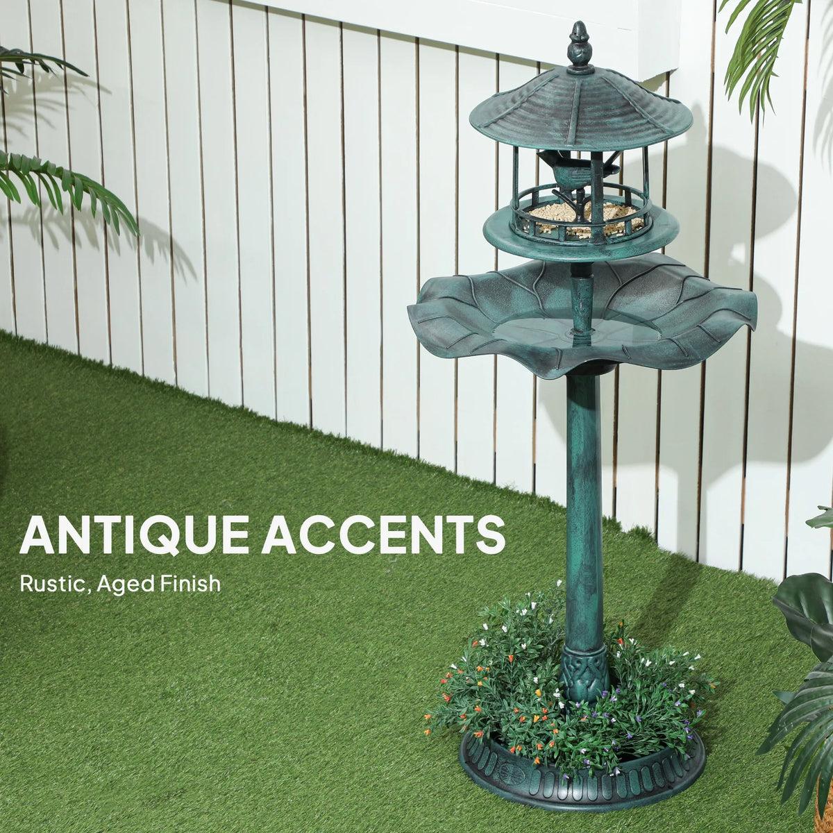 Outsunny Outdoor Pedestal Bird Bath Garden Feeder Planter