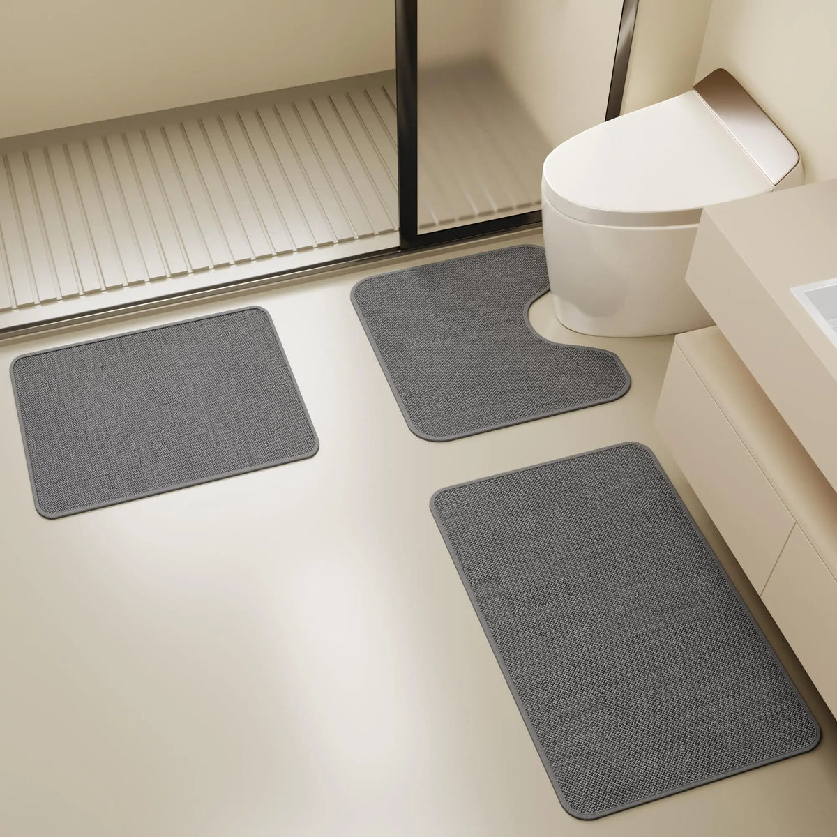 Quick Dry Absorbent Bathroom Mat Set With Non Slip Backing