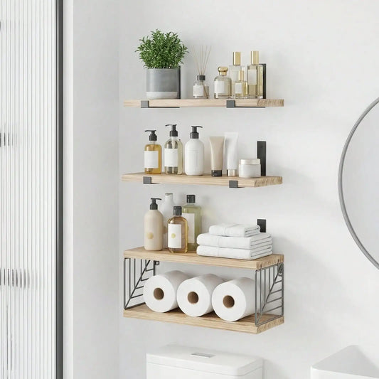 Rustic Farmhouse Wood Floating Storage Shelves For Bathroom
