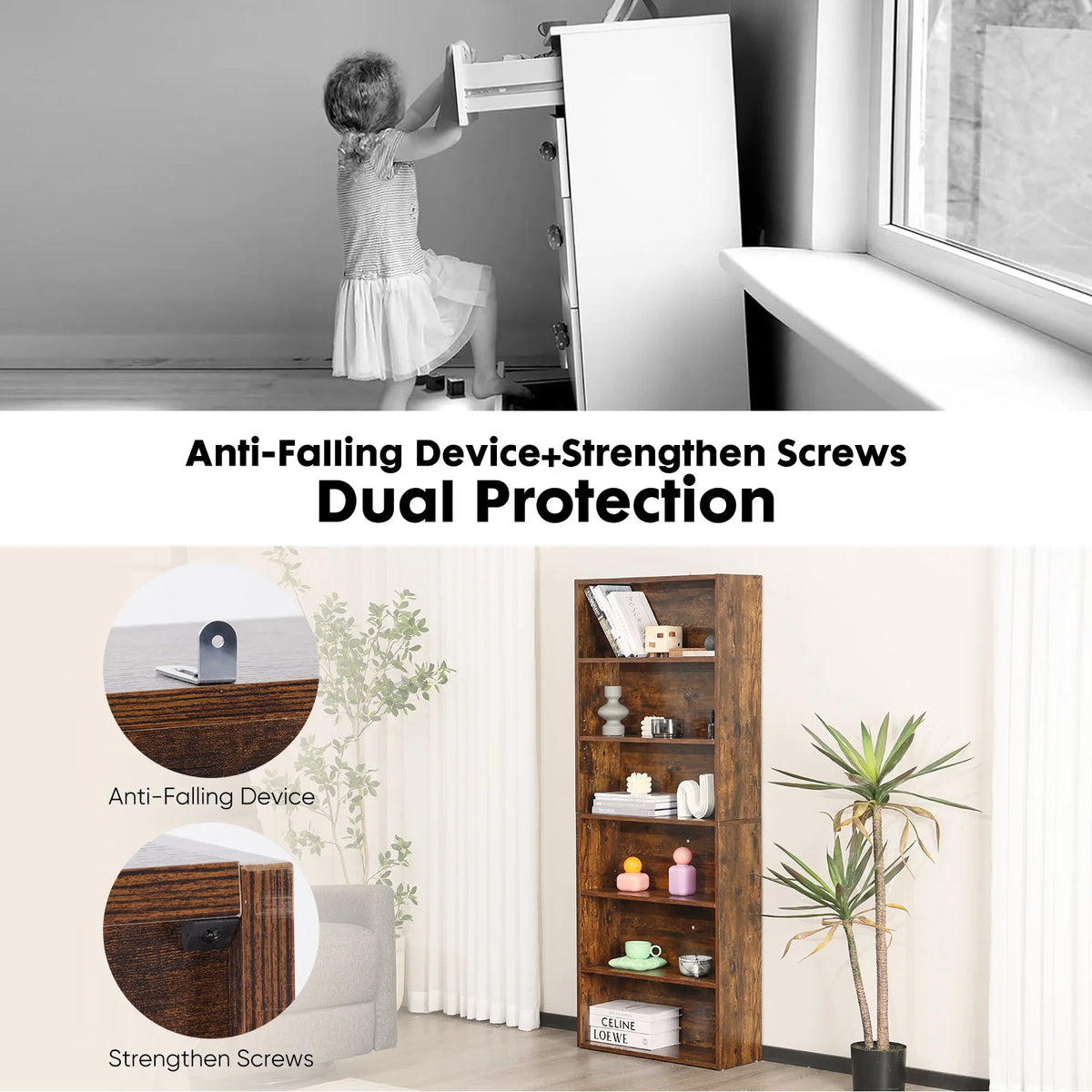 JHK Modern Wooden Bookcase For Home And Office Storage