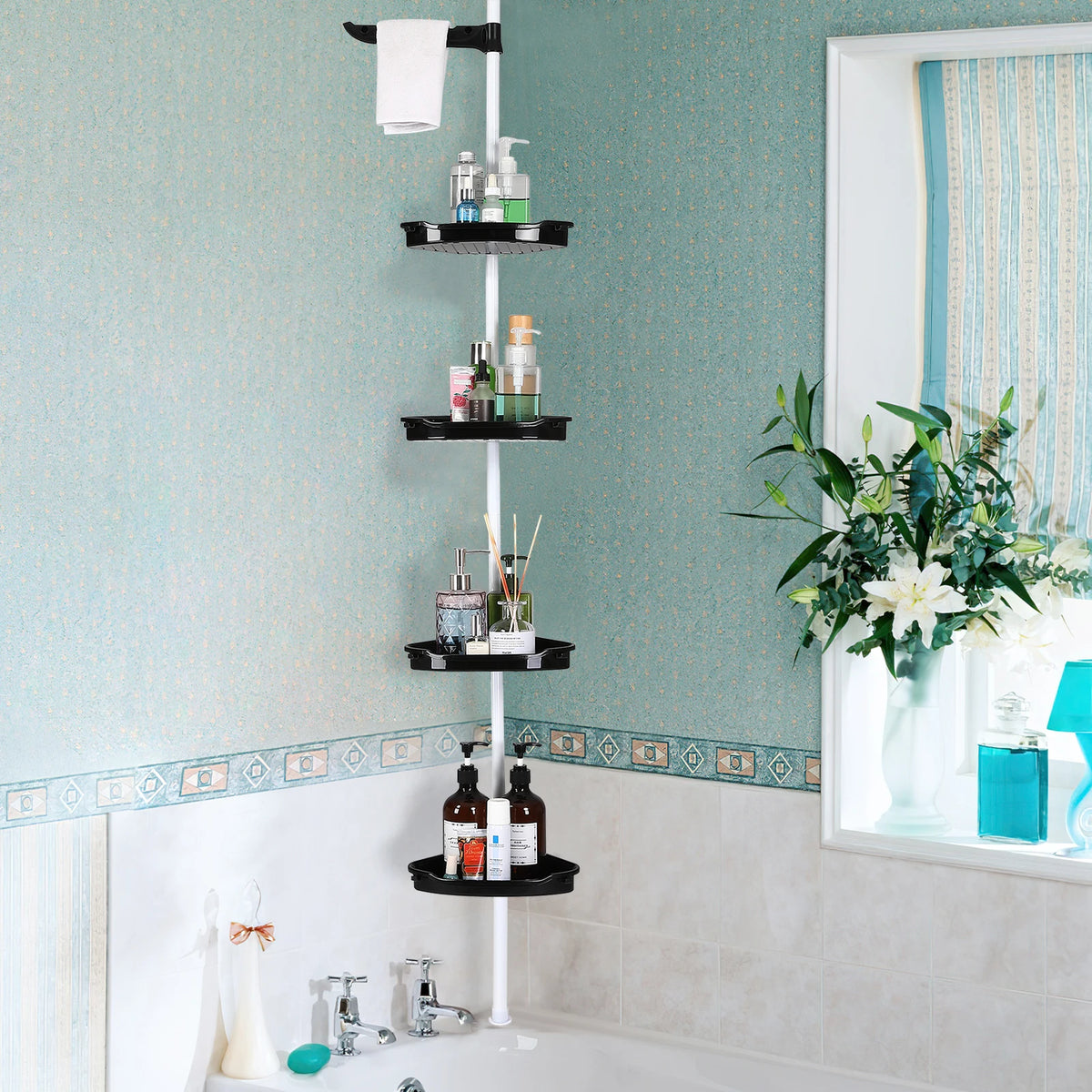 HiMISS Corner Shower Caddy Tension Pole Four Tier Organizer
