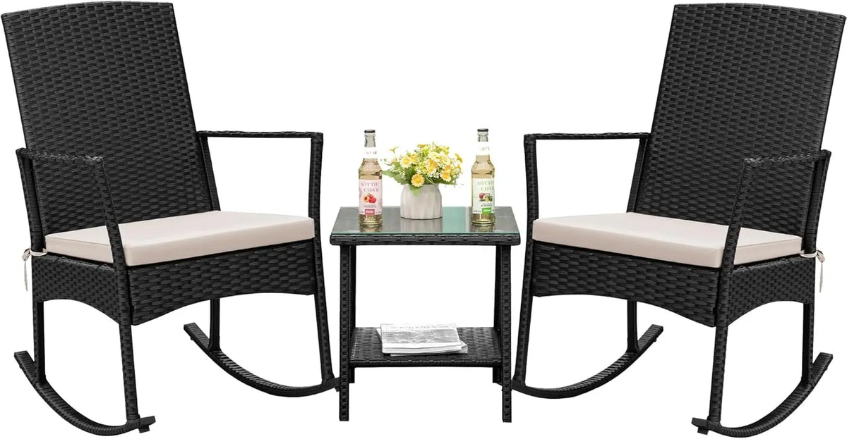 Flamaker Outdoor Rocking Chair Rattan Patio Set for Garden