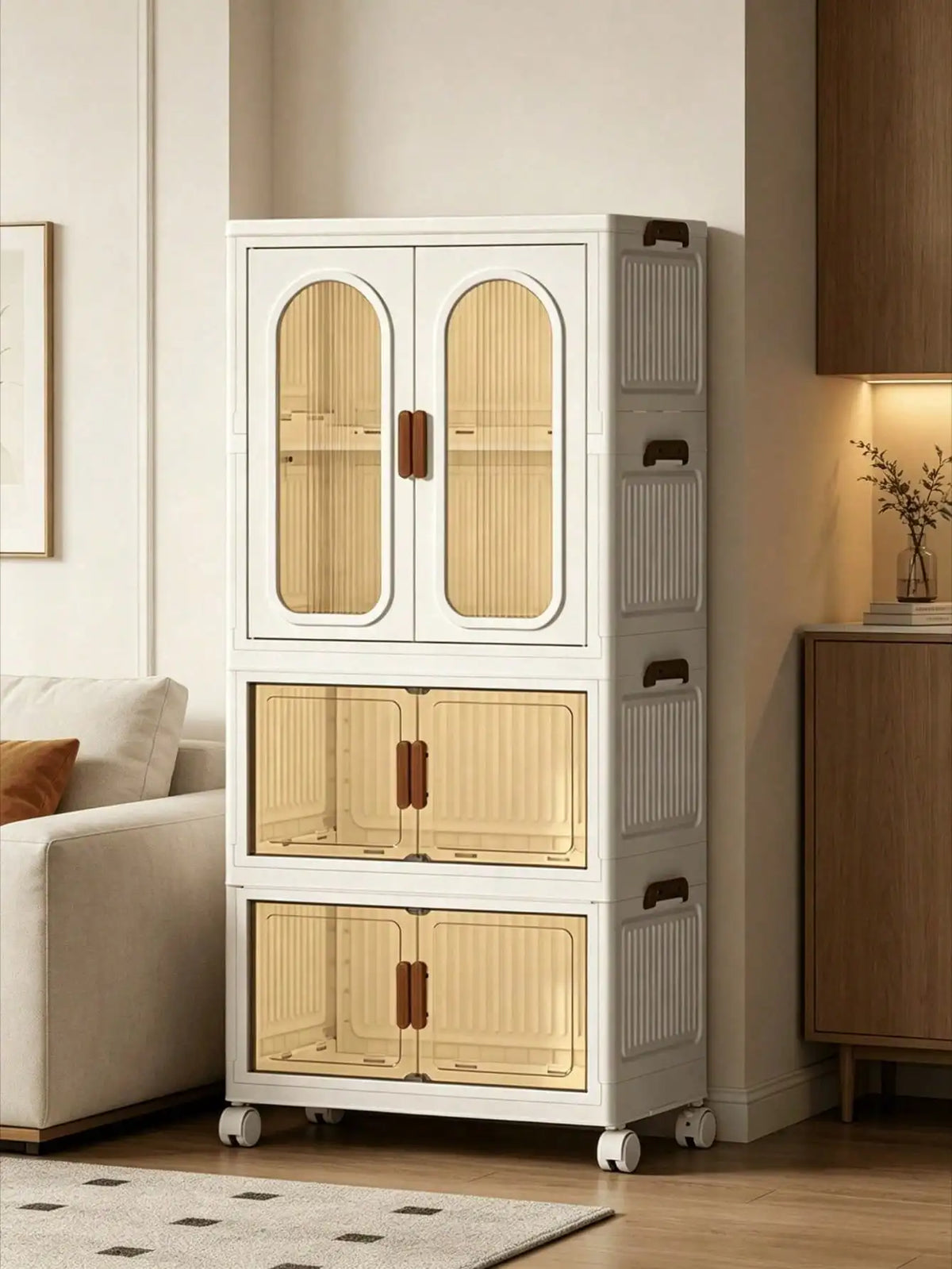 Modern Stackable Plastic Foldable Storage Cabinet With Clear Doors