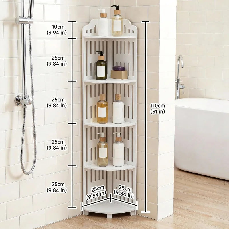 Waterproof Five Tier Metal Corner Shelf Bathroom Storage Rack