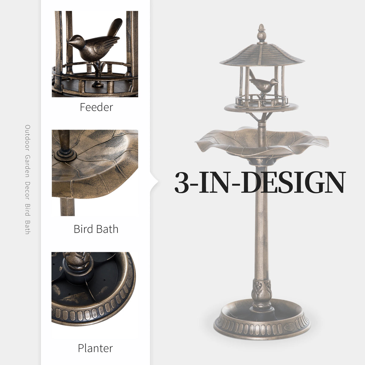 Outsunny 3 In 1 Outdoor Pedestal Bird Bath Garden Planter