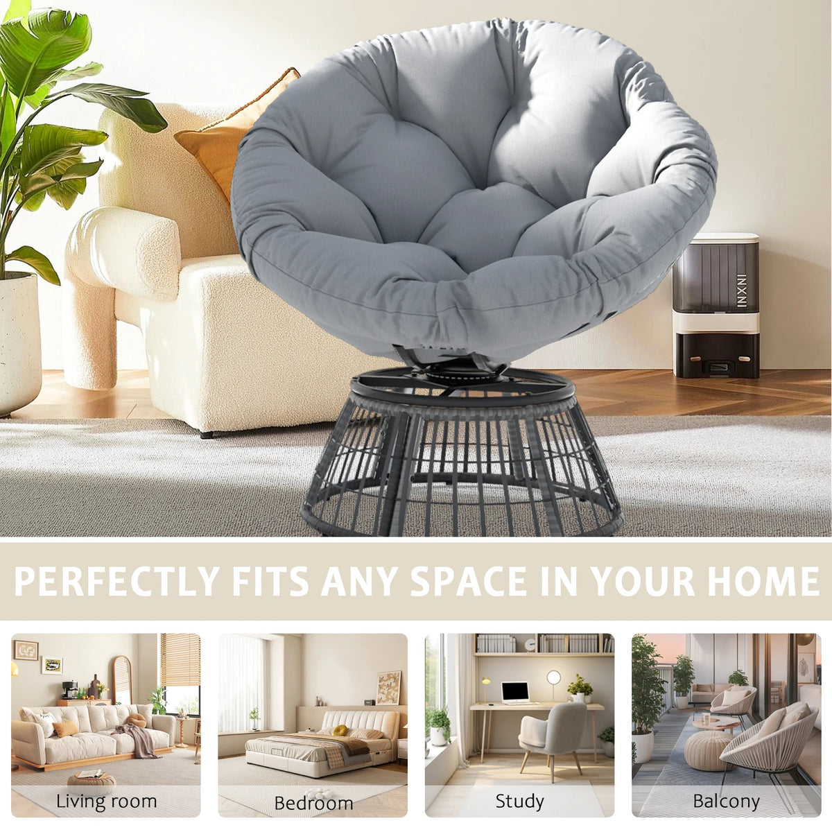 Avenvista Swivel Papasan Chair Outdoor Wicker Rattan Comfort