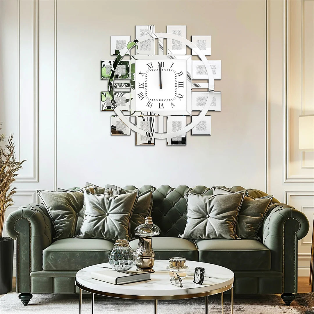 Decorative Wall Clock With Crushed Diamond Crystal Inlay Battery Operated