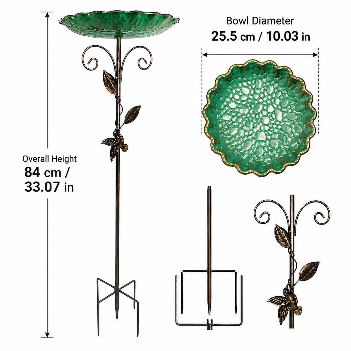 Retro Mosaic Bird Bath With Gold Leaf Garden Decor