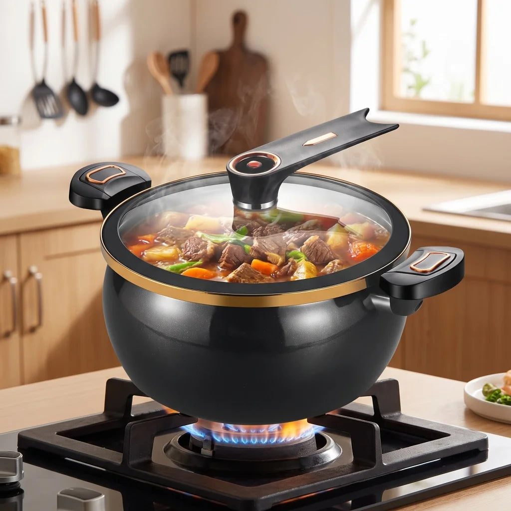 Micro Pressure Cast Iron Stock Pot With Glass Cover