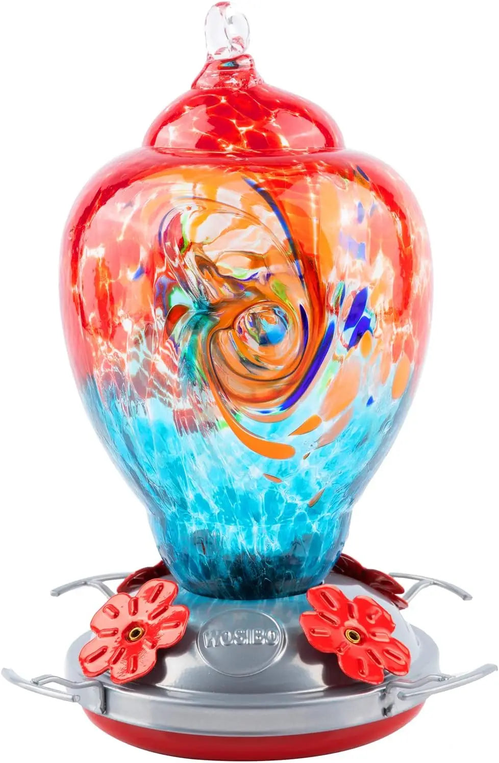 Hand Blown Glass Hummingbird Feeder With Ant Moat And Cleaning Brush