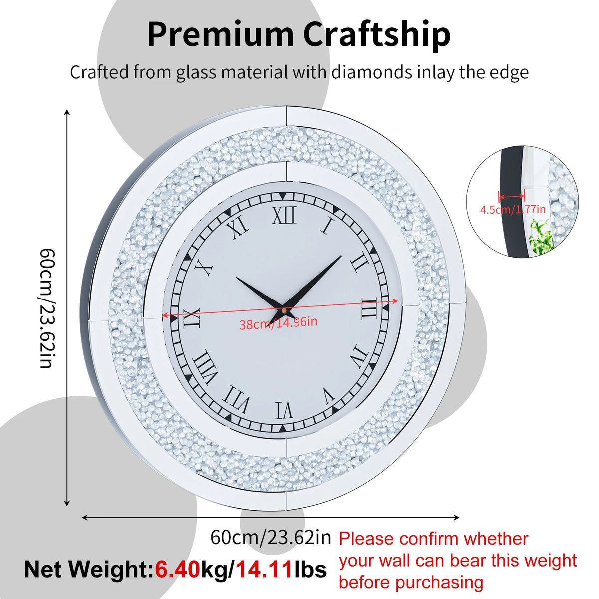 Glamorous Diamond Edge Quartz Wall Clock With Silent Sweep Movement