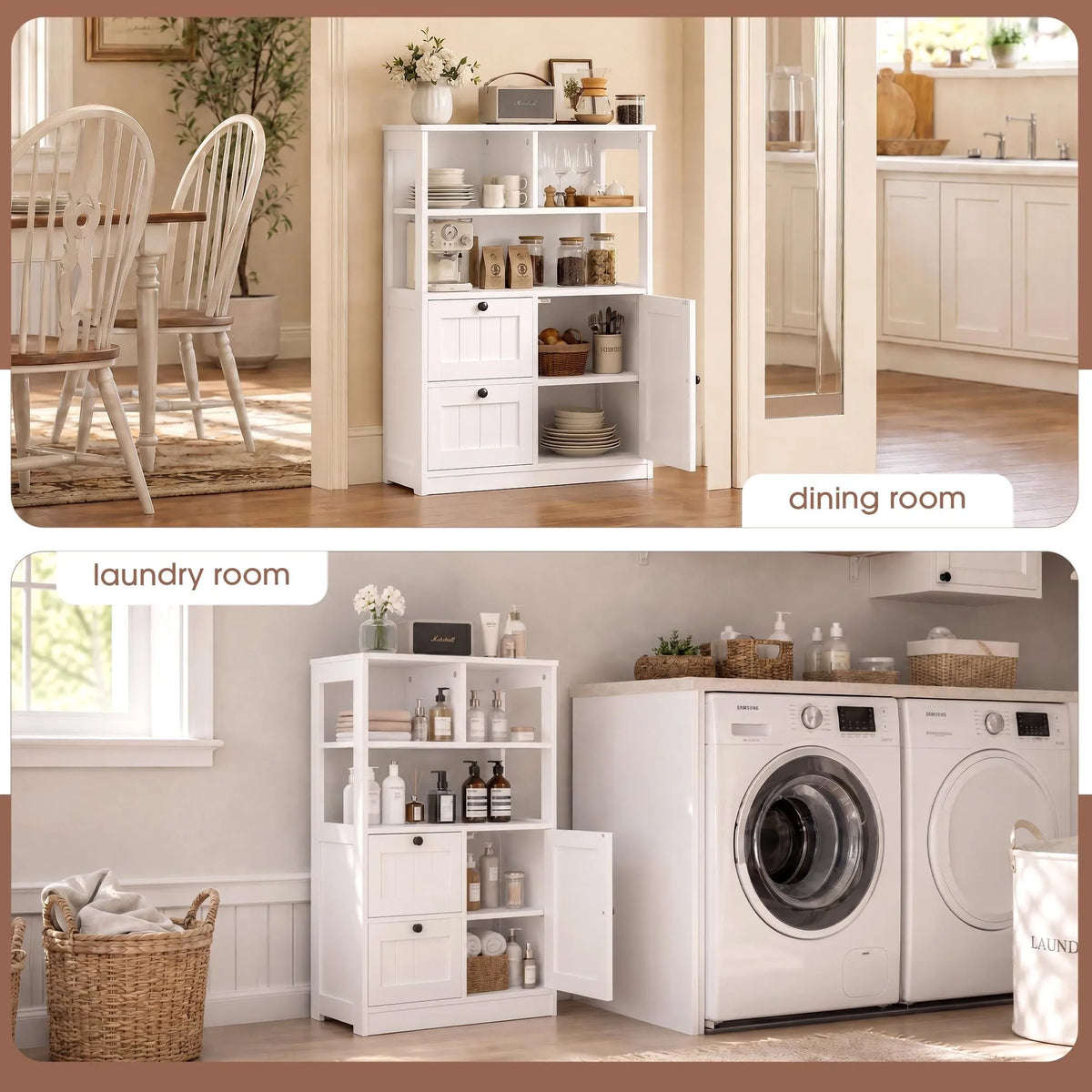 Farmhouse Freestanding Wooden Storage Cabinet With Drawer And Shelves