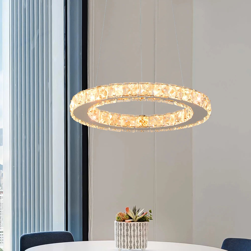 GreeLustr Modern Crystal Pendant Chandelier Ring Lights for Living Room