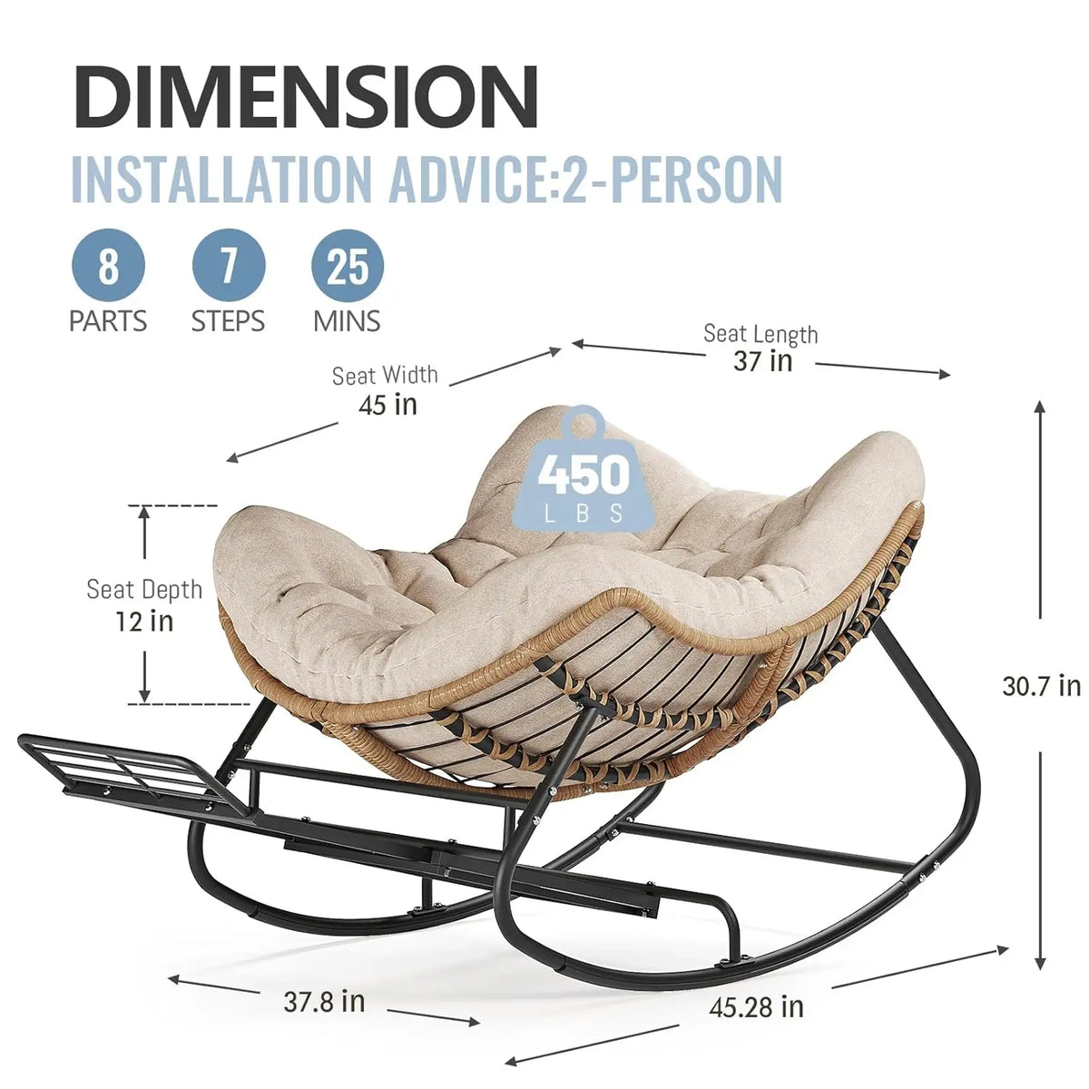 Rattan Rocking Chair With Footrest For Outdoor Patio Garden