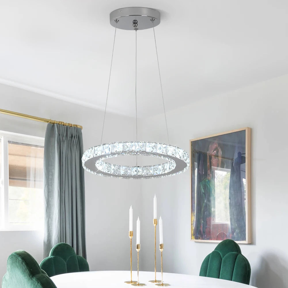 GreeLustr Modern Crystal Pendant Chandelier Ring Lights for Living Room