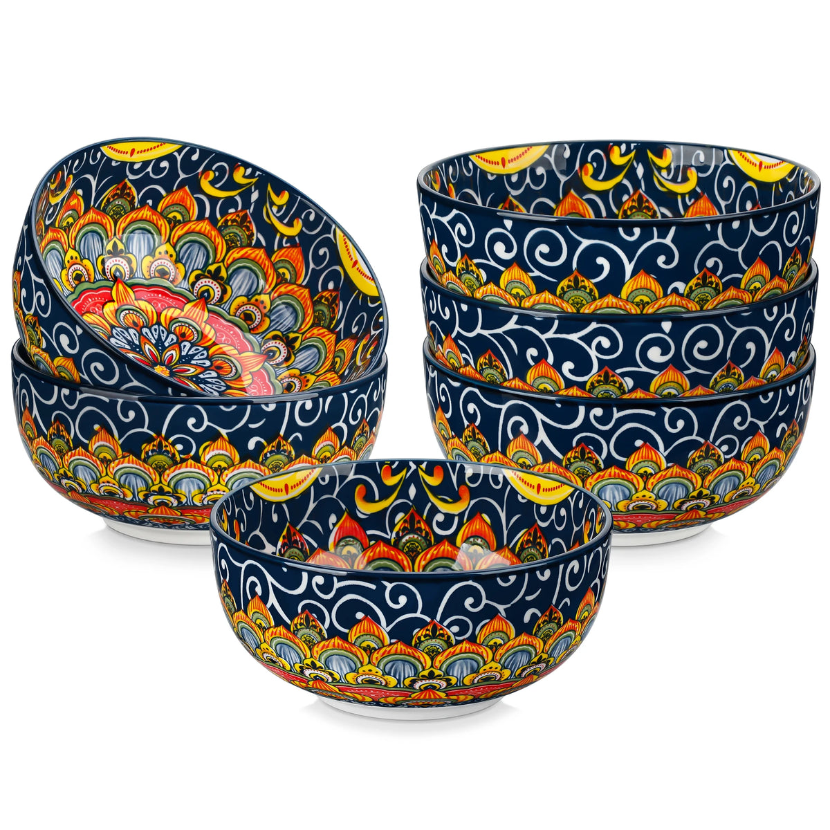 MALACASA Ceramic Cereal Bowls Set Bohemian Style For Salad Pasta