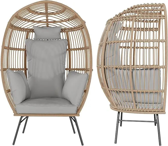 HiMiss Wicker Egg Chair With Ottoman For Outdoor Patio