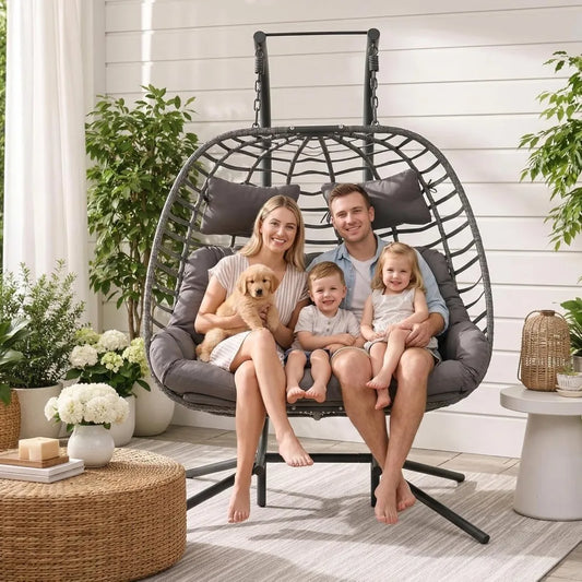 XIAOLANG Outdoor Double Egg Swing Chair With Stand Rattan Wicker