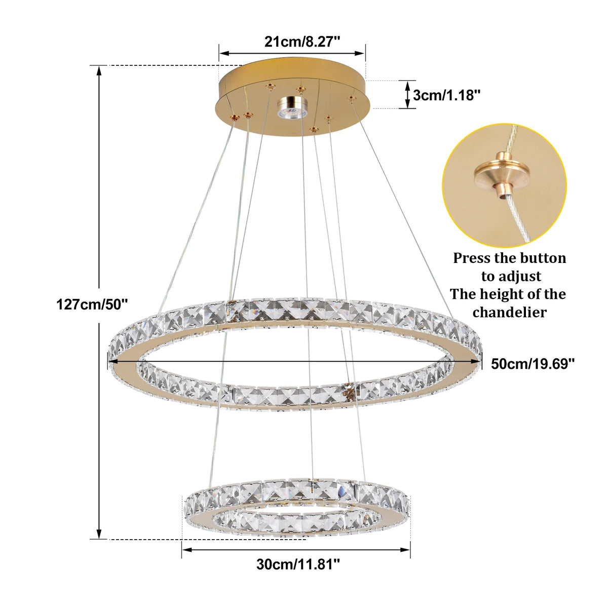 GreeLustr Modern Rings LED Pendant Light Crystal Dimmable Chandelier