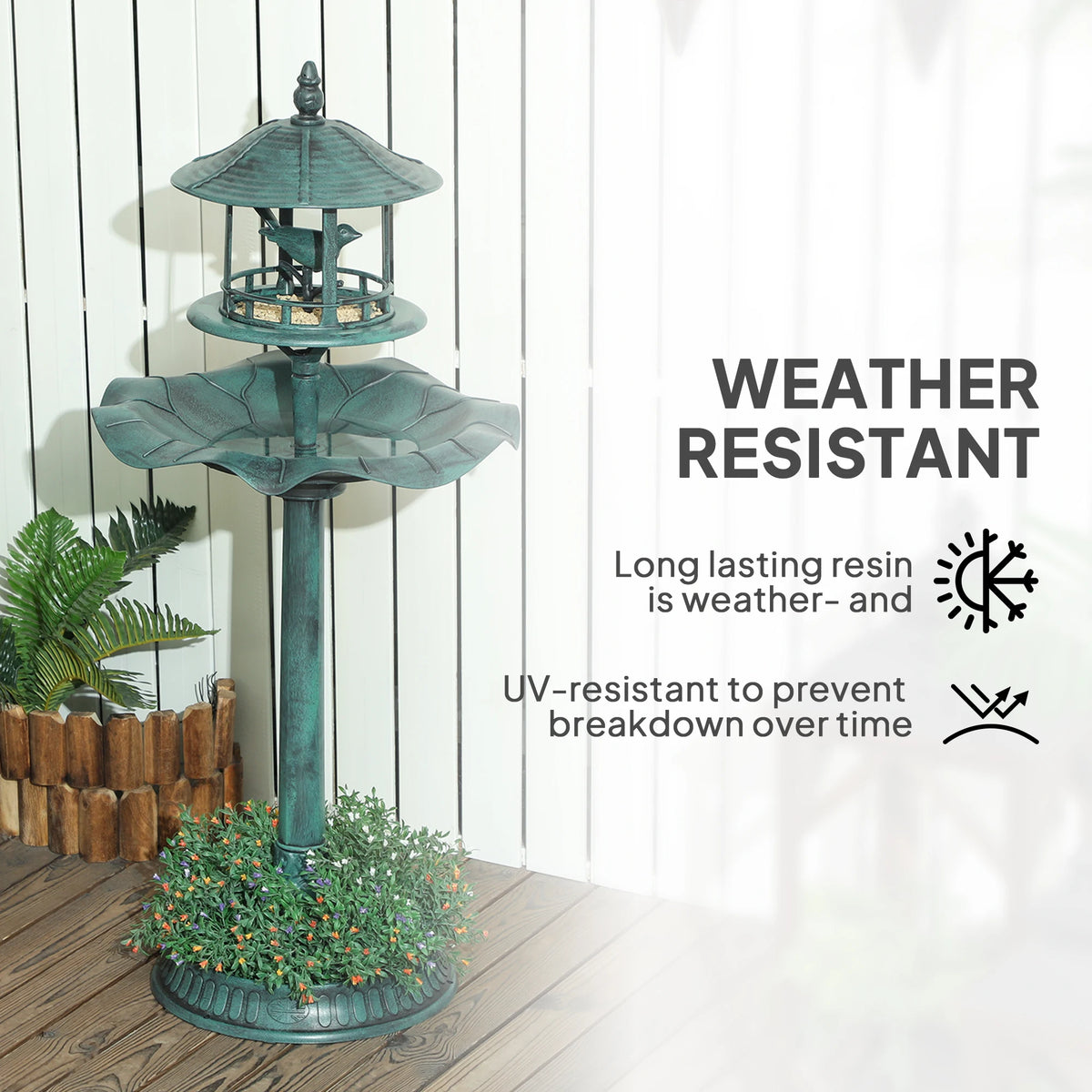 Outsunny Outdoor Pedestal Bird Bath Garden Feeder Planter