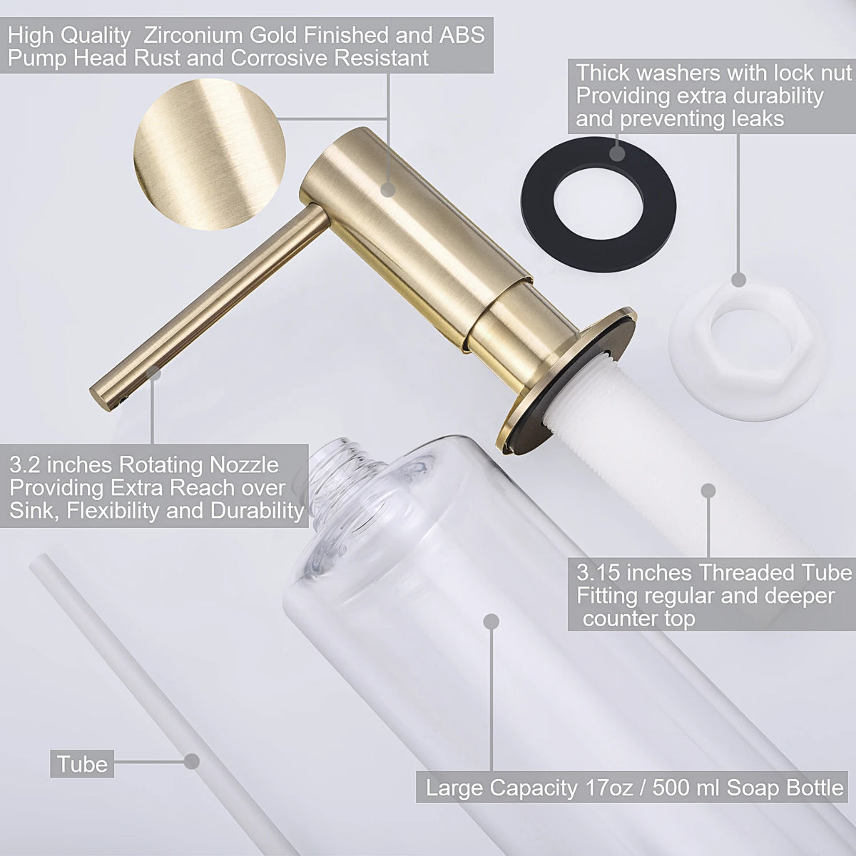 Samodra Liquid Soap Dispenser with Brass Pump Head 500ml Bottle